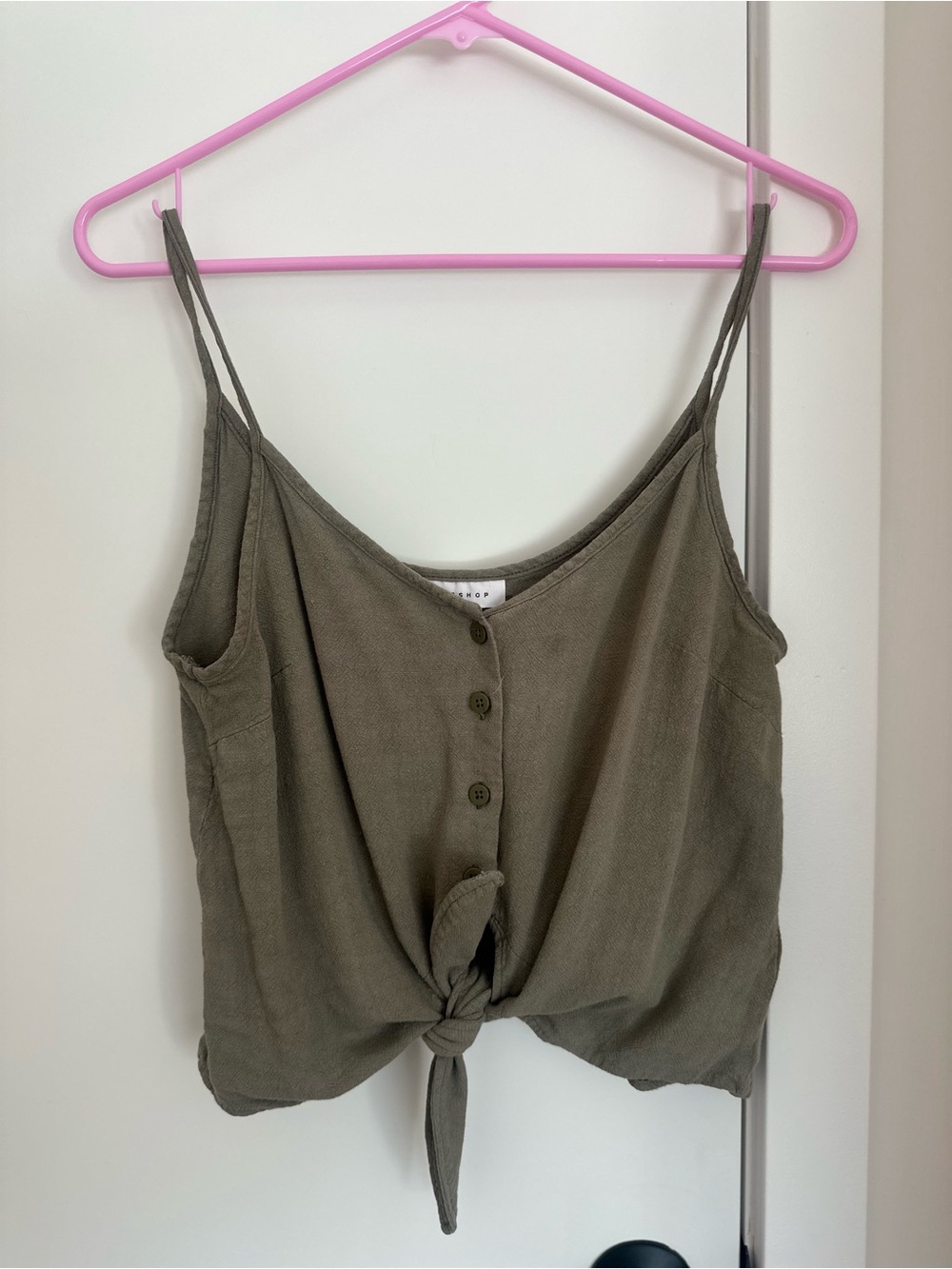 Topshop Olive Button-Front Tie-Front Camisole
